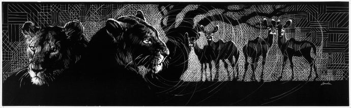 Sisters - Lions - Intaglio Print